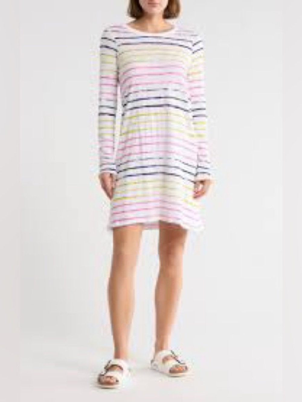Anthony Thomas Melillo ATM Slub Jersey Long Sleeve Striped Mini Dress - Size XL